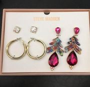 Steve Madden 3 sets of earrings Hoops, drop, studs