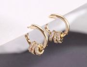 14K Gold Plated Three Rings Small Hoop Earrings for Women
