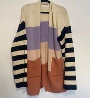 Shop Wanna B stripped long lined thick open front cardigan with pockets