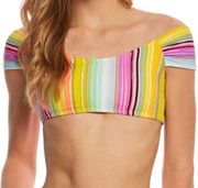 RAISINS Bikini Swim Stripe Multi Color Off Shoulder Lace Up Beach NWT Medium