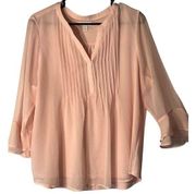 CHARTER CLUB Top Womens XL Petite Pink Chiffon V-Neck 3/4 Ruffle Satin Sleeve