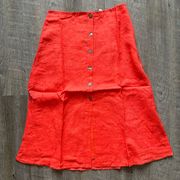 Orange Midi Linen Skirt w/ lining size Medium NWT