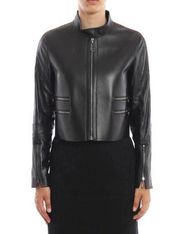 Fendi Long Sleeve Lambskin Leather Cropped Moto Jacket Black Women's Size US 2