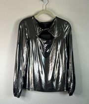 NWT Marc New York Silver Metallic Shimmery Blouse Top Balloon Sleeves sZ S