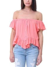 We The Free Womens Mint Julep Butterfly Sleeves Peplum Button-Down shirt Neon Co