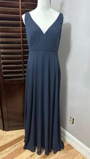 Womens A Line Dress Blue Maxi V Neck Sleeveless Chiffon 10 R New