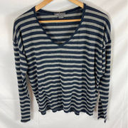 Vince Blue and Grey Striped V Neck Tshirt Size Medium