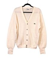 LACOSTE Vintage Womens Cream Long Sleeve Button Up Cardigan Sweater Size XL