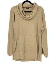 Magaschoni Women's Size Small Cotton Knit Cowl Neck Long Sleeve Sweater Tan