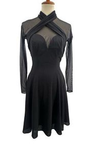 Tadashi Black Mesh Detail Long Sleeve Dress Size 8