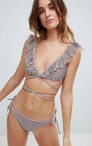 Fashion Union ruffle stripes bikini set size 6