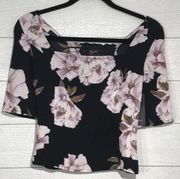 Free Press Clothing Black and Lavender Floral Print Size XS Crop Top NWT