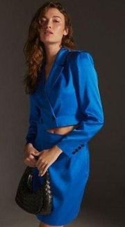 Anthropologie Blazer Top and Mini Skirt Set Womens Medium Cobalt Blue Size Mare