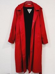 Marvin Richards Christmas Red Full Length Wool Coat Removable Hood Sz 12P