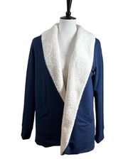 Lands’ End Women’s Jacket Fleece Lined Open Front Cardigan Blue White Size Small