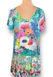 Jams World Hattie Dress Lush Print Blue Floral Short Sleeve Scoopneck Dropwaist