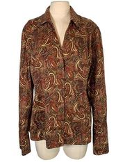 Lafayette 148 Paisley Long Sleeve V neck Button Down Shirt Size 16