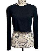 ZARA Womens Black Tight Knit Crop Top Long Sleeve Grunge Goth Academia Top L