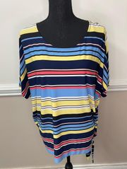 Stripe Blouse with Tie Side Size Large