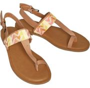 TOMS size 7.5 Bree Strappy Sandal beige orange yellow embroidered cushion NWT