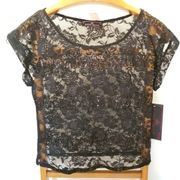 Almost Famous  Black Floral Sequin Lace Sheer Top