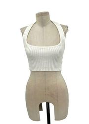 NBD White Ribbed Sweater Knit Halter Crop Top Size XS