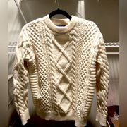 White Cream Colored Knitted Pattern Sweater