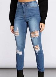 High waisted ripped skinny jeans