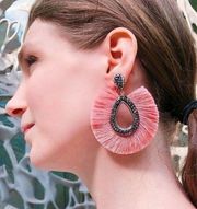 Caviar stoned earrings with fanned out fringe