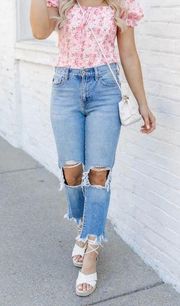 Trinity Medium Wash Distressed Mom Jeans