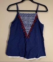 ✨ THML Blue Aztec Tassel Tank Top Small