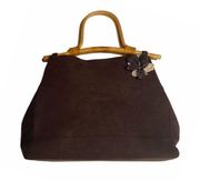 Julie Brown ᪥ Bamboo Boho Top Handle Satchel Bag ᪥ Chocolate Micro Suede ᪥