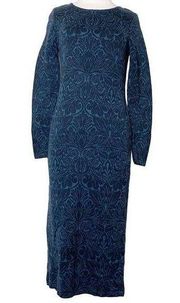 Peruvian connection damask flora midi dress blue sz XS