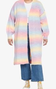 Hot Topic Sweet Society Pastel Rainbow Long Cardigan Sz.4 NWT