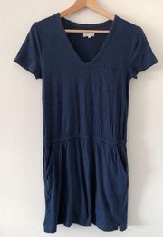 Loft Lou & Grey V-Neck Cinched Waist Crew Neck T-Shirt Dress Navy Size XS