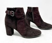 [Aquatalia] Maroon Wine Burgundy Suede Leather Chunky Heel Ankle Booties Size 10