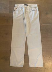 club monaco button fly wide leg straight beige jeans