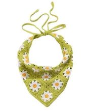 Retro Vibe Bright green crocheted women’s daisy triangle Head Scarf
