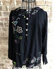 Mango Bay Beaded Black Blouse Cocktails Cruise