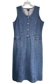 0433 Vintage Woolrich Scoop Neck Denim Jean Dress Size Large 100% Cotton