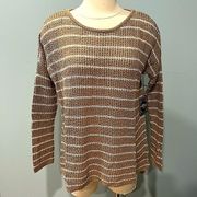 NWT Urban Heritage Tan & White Stripes Pullover Sweater with Suede Elbow Pads Sm