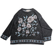 Vtg 1980s Worthington Gray Pastel Floral Intarsia Fairy Kei Pullover Sweater L