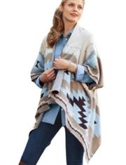 Soft Surroundings Southwest Aztec Open Front Wrap Cardigan Blue & Tan