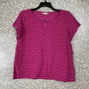 Dana Buchman Women's Pink Patterned Knit Top - Size XL - Metal Accent Keyhole