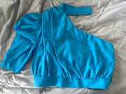 Blue One Shoulder Tie Crop Top