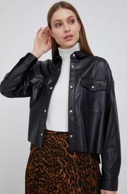 Faux Leather Cropped Shirt Jacket