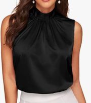 Mock Neck Satin Blouse