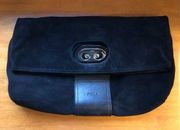 Furla Rare Suede Fold Over Purse From Italy Black