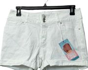 Wax Jean Women's XL High Waisted White Denim Shorts Folded Hem Button Closure