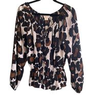 Michael Kors 100% Silk Animal Print Tie Front Elastic Waist Blouse Size Large